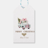 Gouden Hart, Blauwe Auto Pine Bomen Kerstmis Cadeaulabel (Voorkant)