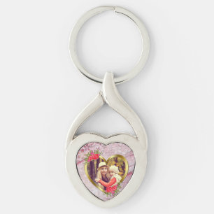 Gouden Hart En Mooie Rozen Bloemen Sleutelhanger