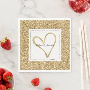 Gouden Hart Glitzy Glitter Persoonlijke Huwelijk Servet
