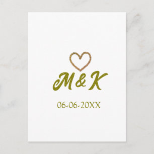Gouden hart huwelijks koppel naam letter modern briefkaart