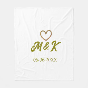 Gouden hart huwelijks koppel naam letter modern fleece deken