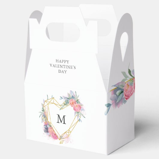 Gouden hart lijst Blush Bloesem Monogram Valentijn Bedankdoosjes (Geopend)