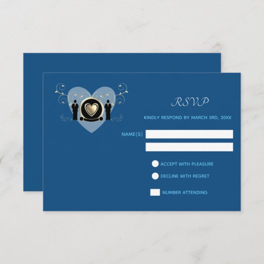 Gouden hart mannelijke bruiloft klassiek blauw | R RSVP Kaartje (Voorkant / Achterkant)