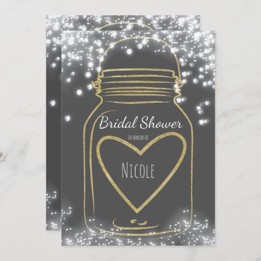 Gouden Hart Mason Jar & Sparkle Lights ELKE KLEUR Kaart (Voorkant / Achterkant)