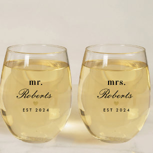 Gouden Hart Mr. en Mrs. Huwelijkscadeau Wijnglas Zonder Voet