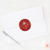 Gouden Hart, Rode Kerstbal Bow Ronde Sticker (Envelop)