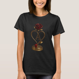 Gouden Hart Roos Monogram Letter A Vrouw Biologisc T-shirt