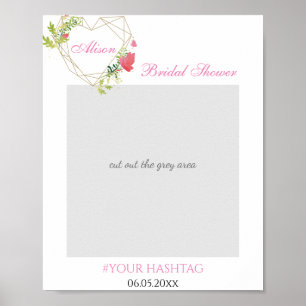 Gouden Hart Roze Bloemige Bruidsdouche Foto Requis Poster