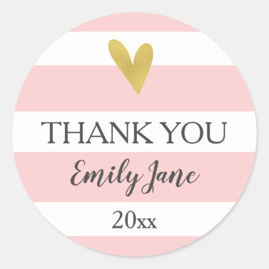Gouden Hart Roze Wit Strepen Baby shower Stickers (Voorkant)