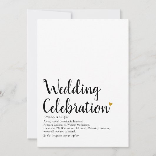 Gouden Hart Script Bruiloft Definitie Kaart (Voorkant)