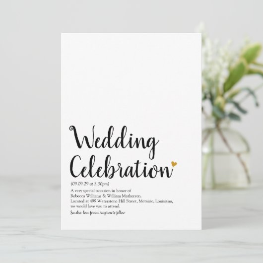 Gouden Hart Script Bruiloft Definitie Kaart (Staand voorkant)