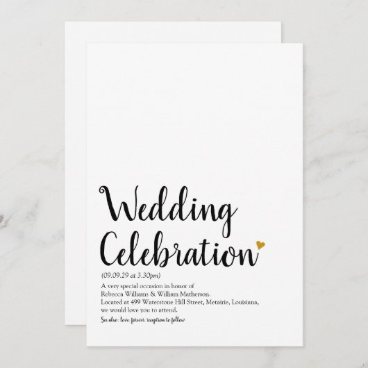 Gouden Hart Script Bruiloft Definitie Kaart (Voorkant / Achterkant)