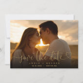 Gouden Hart Script Foto Bruiloft QR Code Save The Date (Voorkant)