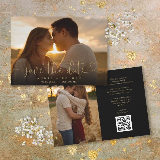 Gouden Hart Script Foto Huwelijk QR Code Save The Date