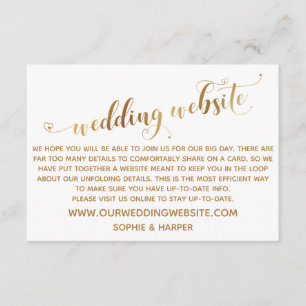 Gouden Hart Script op Witte Trouwwebsite Informatiekaartje