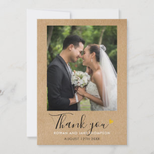 Gouden Hart Script Rustieke Kraft Trouwfoto Bedankkaart