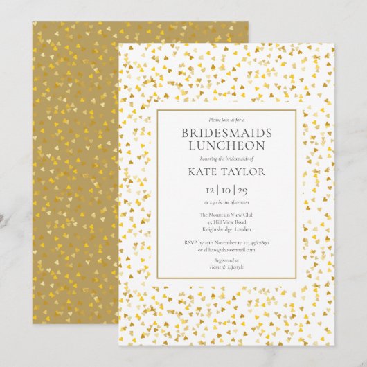 Gouden Harten Confetti Bruidsmeisjes Lunch Kaart (Voorkant / Achterkant)
