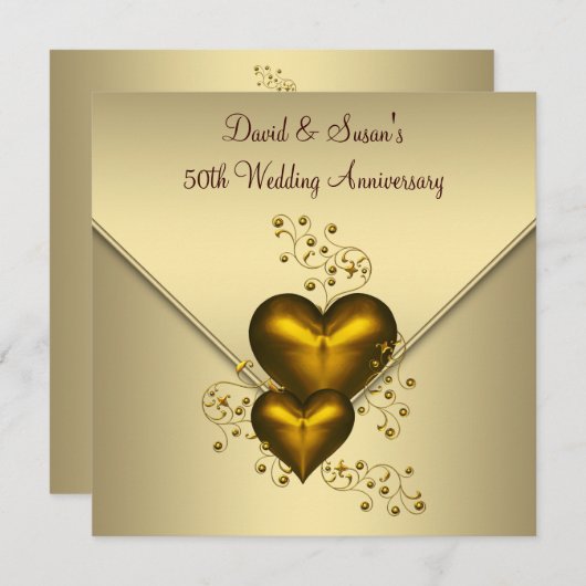 Gouden Harten Elegant Goud 50ste Huwelijksverjaard Kaart (Voorkant / Achterkant)