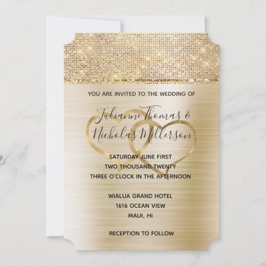 Gouden harten Glam Sparkle bruiloft Kaart (Voorkant)