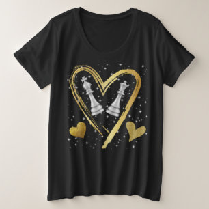 Gouden harten Koning en Koningin Schaakstukken Grote Maat T-shirt