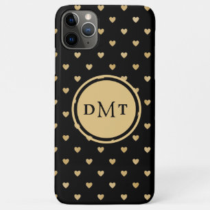 Gouden Harten op zwart Monogrammed iPhone 11 Pro Max Hoesje