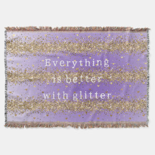 Gouden harten schitteren paarse glitters citaat deken