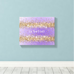 Gouden harten schitteren paarse glitterscitaat canvas afdruk
