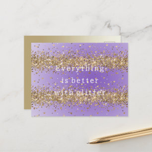 Gouden harten schitteren paarse glitterspraak briefkaart