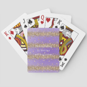 Gouden harten schitteren paarse glitterspraak pokerkaarten