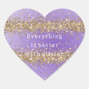 Gouden harten schitteren paarse glitterspreuk hart sticker