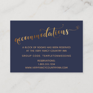 Gouden Harten Script Navy Trouwaccommodaties Informatiekaartje