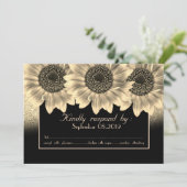 Gouden Harten,Zonnebloemen,Glinster RSVP Kaart (Staand voorkant)