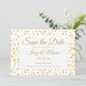 Gouden Hartjes Confetti Save the Date Kaart (Staand voorkant)