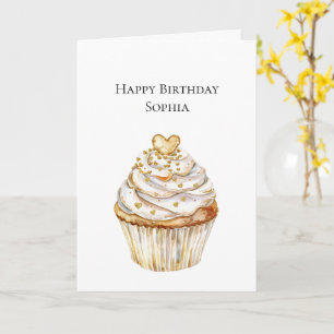 Gouden Hartjes Cupcake Verjaardag Kaart