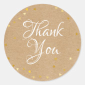 Gouden Hartjes Script Dank Je Wel Rustieke Kraft B Ronde Sticker (Voorkant)
