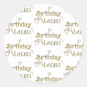 Gouden Hartjes Verjaardags Prinsessen Feestje Ronde Sticker