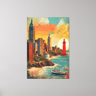 Gouden Haven Silhouet Canvas Afdruk