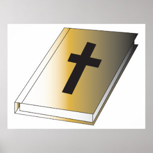 Gouden Heilige Bijbel met Zwarte Kruis Religieus Poster