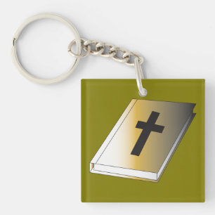 Gouden Heilige Bijbel met Zwarte Kruis Religieus Sleutelhanger