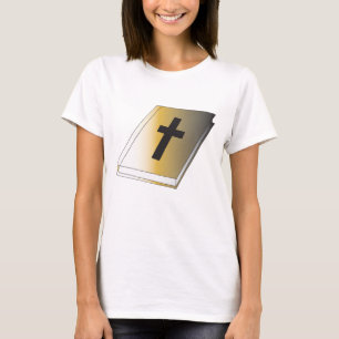 Gouden Heilige Bijbel met Zwarte Kruis Religieus T-shirt