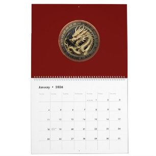 Gouden Heilige Oosterse Draak Medaillon Kalender