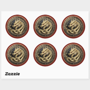 Gouden Heilige Oosterse Draak Medaillon Ronde Sticker