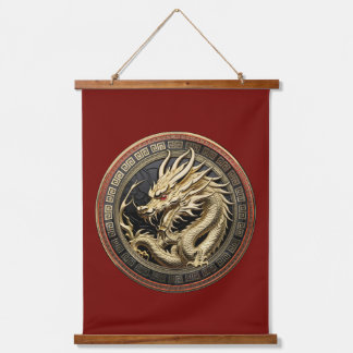 Gouden Heilige Oosterse Draken Medaillon Hangend Wandkleed