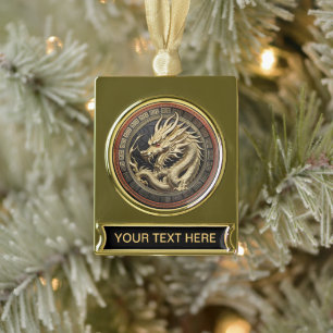 Gouden Heilige Oosterse Draken Medaillon Verguld Banner Ornament