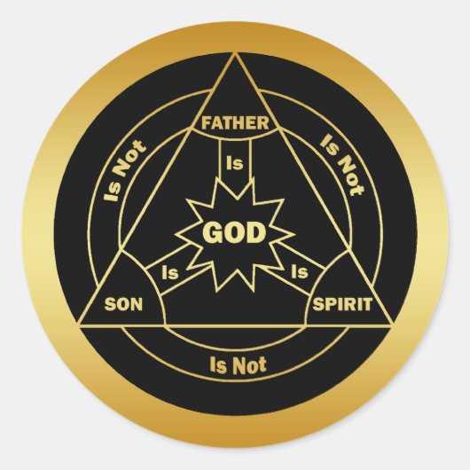 GOUDEN HEILIGE TRINITY SCHILD RONDE STICKER (Voorkant)