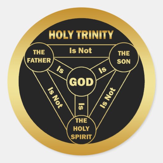 GOUDEN HEILIGE TRINITY SCHILD RONDE STICKER (Voorkant)