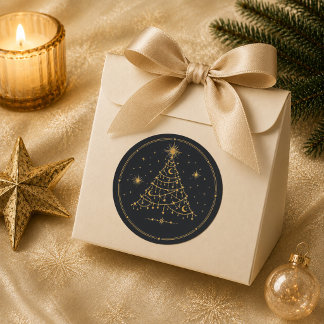 Gouden Hemel Kerstboom Ronde Sticker