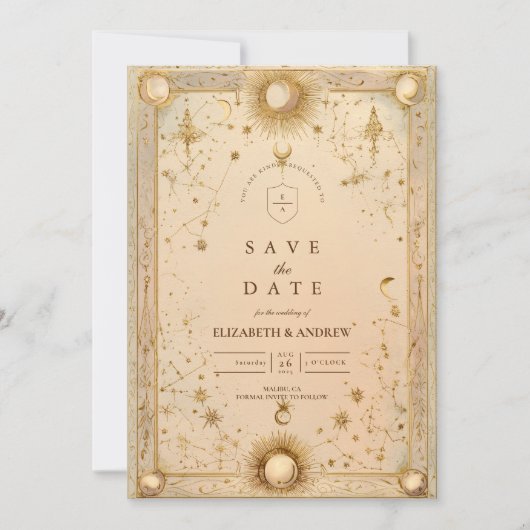 Gouden Hemelse Barokbruiloft Save The Date (Voorkant)