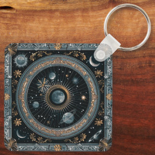 Gouden Hemelse Maanbaan met Gedetailleerde Astrale Sleutelhanger