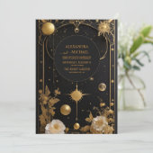 Gouden hemelse mystieke maan bruiloft kaart (Staand voorkant)